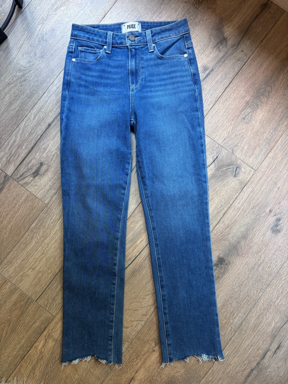 PAIGE Hoxton Slim Crop Jeans 25 High Rise Raw Hem Medium Wash - Picture 2 of 15